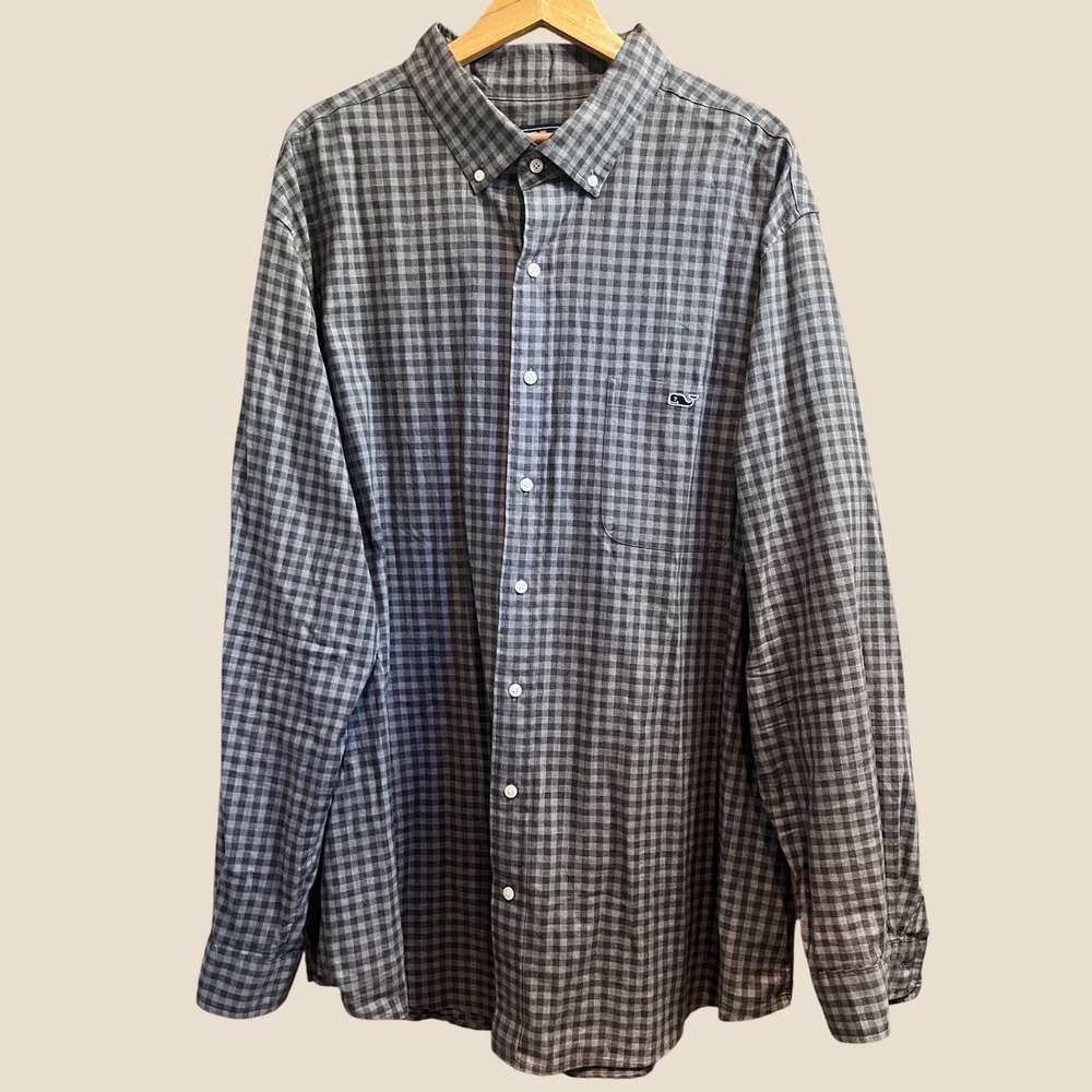 Vineyard Vines Tucker Shirt Mens 2XLT Grey Gingham Plaid Long Sleeve Button Down